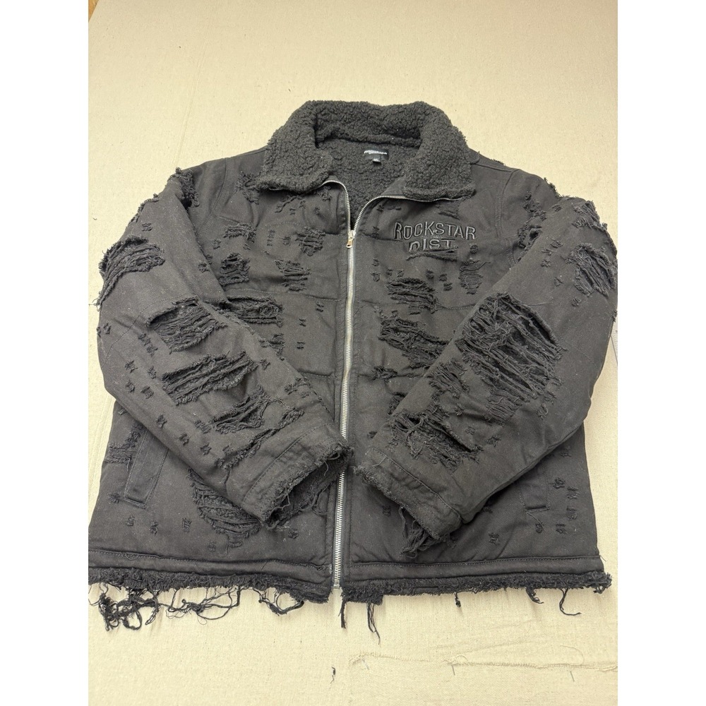 Rockstar Original Distressed Sherpa Lined Zip Jacket Men’s XL Black